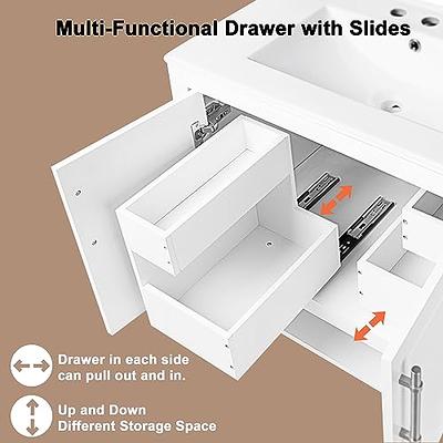 Merax 30 Bathroom Vanity Cabinet with Ceramic Sink Top Set, Two Pull in/Out  Drawers, Open Storage Shelf, Soft Closing Doors, Freestanding, Solid Wood  Frame & MDF Board, White - Yahoo Shopping