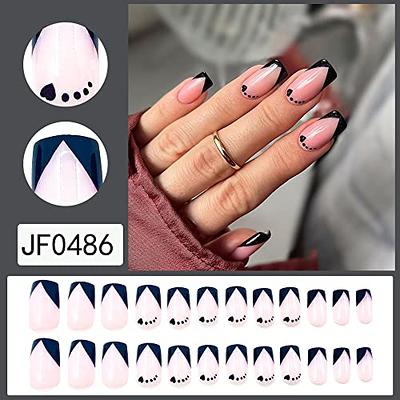 Wearing Full Cover Fake Nails Medium Long Ballet Press On Nails Art Blue  White Corrugated Artificial Acrylic Coffin False Nails - AliExpress