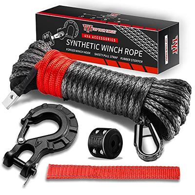 TYT 3/8 x 100 ft Synthetic Winch Rope with Hook Stopper For 4WD