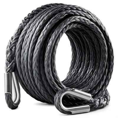 Winch Rope, Synthetic ATV UTV Cable, Replacement Line, 8600 LBS, 1/4 Inch,  50 ft, Nylon, with Hook, Protector Sleeve, Stopper, Wench Cables for Boat,  Trailer, 4 Wheeler, Towing Winches