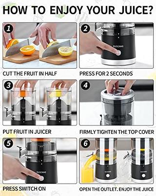 DUSENHO Citrus Juicer Machines Rechargeable - Portable Juicer with USB and  Cleaning Brush for Orange, Lemon, Grapefruit