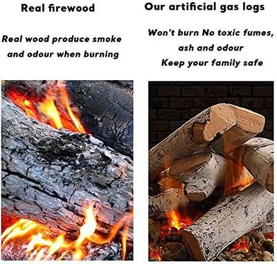 QuliMetal Gas Fireplace Logs Set, Ceramic White Birch Wood Logs