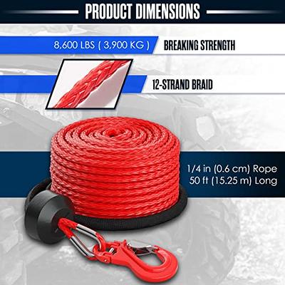 Winch Rope, Synthetic ATV UTV Cable, Replacement Line, 8600 LBS, 1/4 Inch, 50  ft, Nylon, with Hook, Protector Sleeve, Stopper, Wench Cables for Boat,  Trailer, 4 Wheeler, Towing Winches