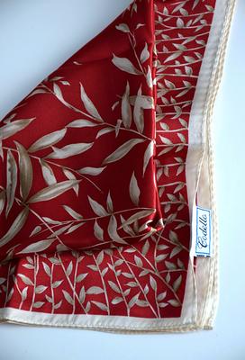 Vintage 90S Codello Silk Bandana Scarf, Plants Print Bandana, Red