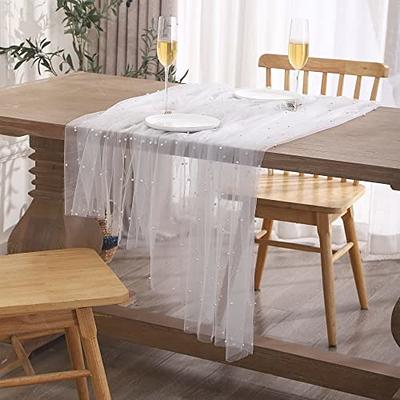 Tosleo White Pearl Table Cloth Valentine's Day Decor Tulle Fabric