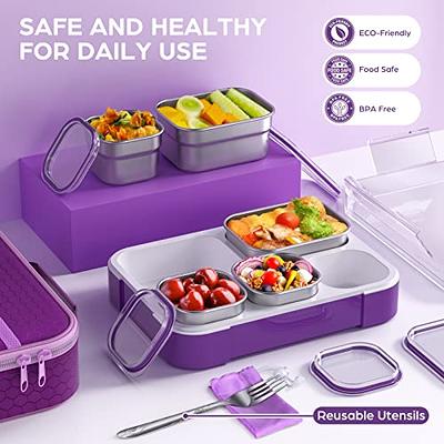 Demiue Bento Box Lunch Container for Adults/Kids, 5 Compartments, Microwave  & Dishwasher Safe, Purple