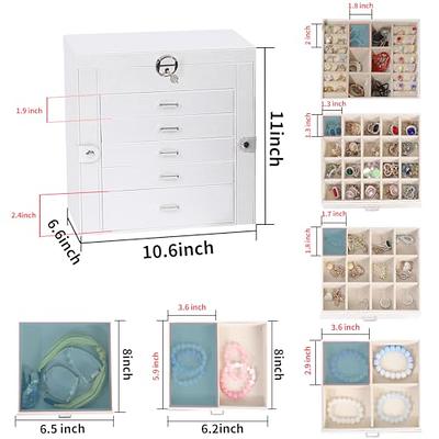 KAMIER Jewelry Box for Women, 6-Layer Large Jewelry Organizer Box with  Mirror & 5 Drawers for Rings, Earrings, Necklaces, Bracelets,Gray