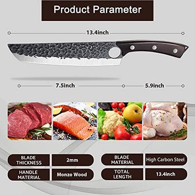 MITSUMOTO SAKARI Japanese Damascus Chef Knife 8.5 inch Professional  Hand-Forged VG-10, Ultra Sharp Meat Sushi Cleaver, Kitchen Santoku (Nanmu  Knife Handle & Gift Box) - Yahoo Shopping