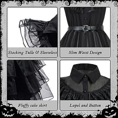 GUUZOGG Wednesday Addams Costume Dress for Girls, Kids Wednesday Addams  Dress with Belt, Halloween Costume Cosplay Party