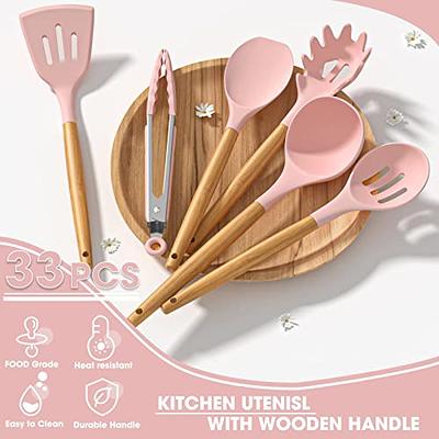  Country Kitchen 8 pc Non Stick Silicone Utensil Set with  Rounded Wood Handles for Cooking and Baking - White : Home & Kitchen