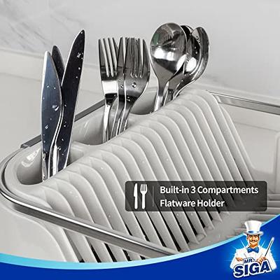 MR.Siga Dish Drying Rack for Kitchen Counter, Compact Dish Drainer with  Drainboard, Utensil Holder and Cup Rack, Grey 
