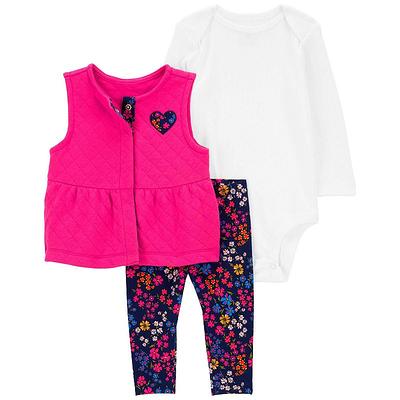 Baby Girl Carter's 3-Piece Heart Vest, Bodysuit & Leggings Set, Girl's, Size:  6 Months, Pink - Yahoo Shopping