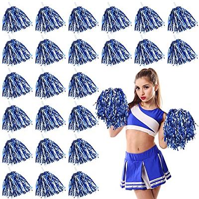 Royal Blue/Silver Metallic Cheer Pom With Baton Handle