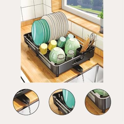 Large Dish Drying Rack , Qienrrae 2 Tier Dish Rack and Drainboard Set for Kitchen Counter, Stainless Steel Dish Drainer with Swivel Spout, Wine