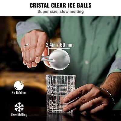 Crystal Clear Ice Cube Maker - 2.36 Inch Clear Ice Ball Mold, 2 Large  Silicone Sphere Ice Cube Tray for Whiskey, Cocktail and Drinks, With Ice  Tongs