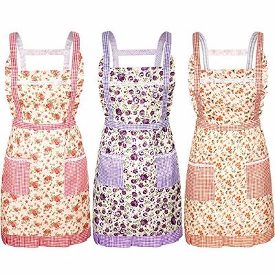 Syhood 3 Pieces Kitchen Floral Aprons Soft Flower Aprons Women