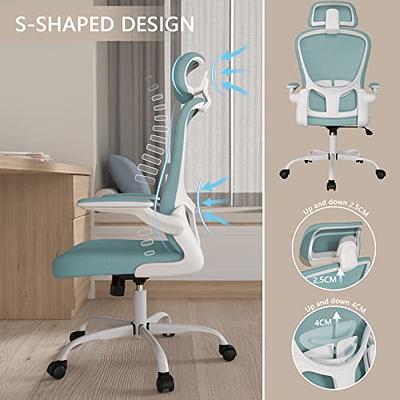 Hbada Office Chair, Desk Chair with Flip-Up Armrests and Saddle Cushion,  Ergonomic Office Chair with S-Shaped Backrest, Swivel, Mesh, for Home and