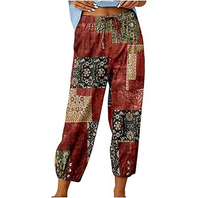 Gufesf Women's Casual Cropped Cotton Linen Capris Pants Summer Loose Fit  Trousers with Pockets Tie Dye