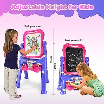 Art Easel for Kids-115 Accessories Kids Wooden Easel, Adjustable Double  Sided Magnetic Dry Erase Board & Chalkboard Paper Roll Kids Easel, 3-in-1