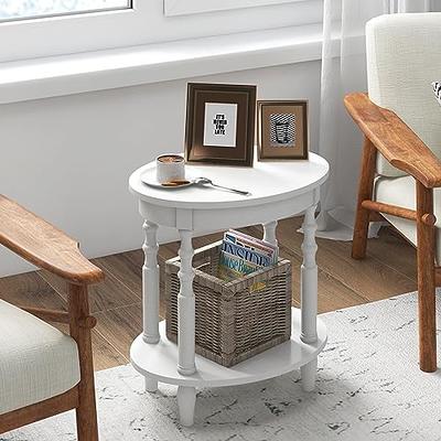 LUCKNOCK NightStand with Fabric Drawer, Bedside Table with Solid Wood Legs,  Minimalist and Practical End Side Table with Open Storage Shelf for