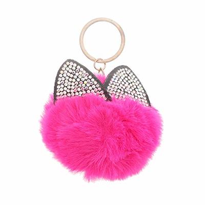 Rabbit Ears Fur Ball Bag Charms With Golden Keyring Pom Pom