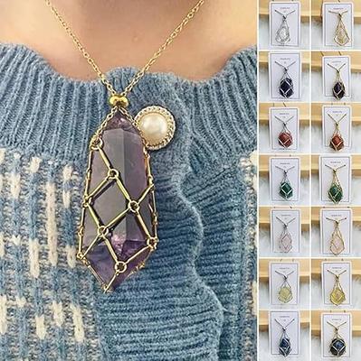 Gold Tone CAGE Necklace Healing Crystal Cage Necklace Gold tone