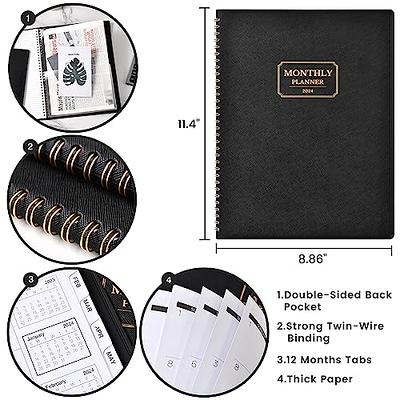  2024 Monthly Planner - Jan 2024 - Dec 2024, 12 Months Calendar/Planner  2024 with Faux Leather, 8.86 x 11.4, 15 Notes Pages, Strong Twin - Wire  Binding, Pocket, Monthly Tabs, Perfect Organizer- Green : Office Products