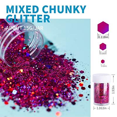 LEOBRO Glitter, Chunky Glitter, 18 Jars Glitter, Mixed Fine Chunky