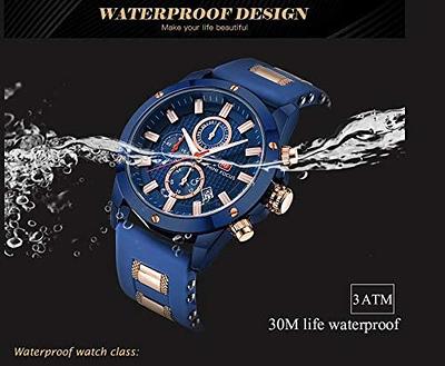 Men's Watches Top Luxury Sport style Design Quartz Watch Men Blue Leather  Strap 30M Waterproof