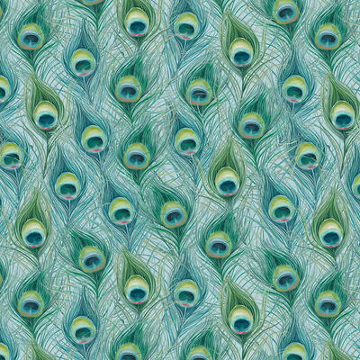 David Textiles 44 Cotton Peacock Feathers Fabric by the Yard, Blue 