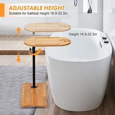 Bathtub Side Tray with Adjustable Height, Foldable Bamboo Bath