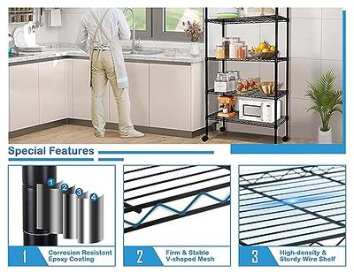 Kitchen Storage Shelves, 5-Tier Multipurpose Storage Shelf Bakers Racks for Kitchens, Carbon Steel Stand Shelf Rack Organizer, Kitchen Storage Rack