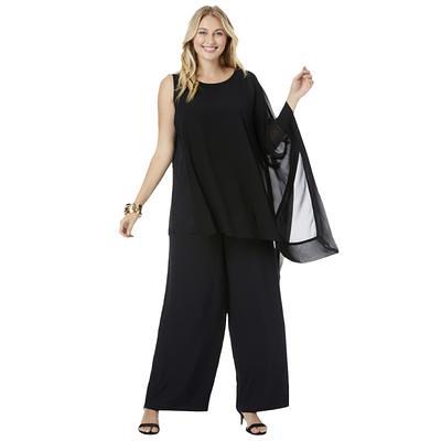 Jessica London Women's Plus Size Single-Breasted Pantsuit, 14 W - Black