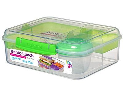 Sistema Bento Box Adult Lunch Box with 2 Compartments, Sandwhich,Salad  Dressing Container,Dishwasher Safe,Color May Vary