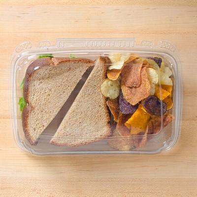 9 x 5 x 3 Tamper-Evident, Tamper-Resistant Recycled PET Hoagie Clear  Takeout Container and Lid - 50/Pack