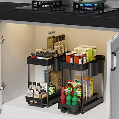 2 Tier Slide Out Under Sink Organizers and Storage with Removable Dividers  - Undersink Cabinet Drawers for Bathroom, Kithcen Cleaning and Organization