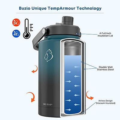 BUZIO Kids Insulated Water Bottle with Silicone Boot and Straw, 14oz  Stainless Steel Double Walled Water Tumbler Travel Cup with Stickers,  Thermo Mug