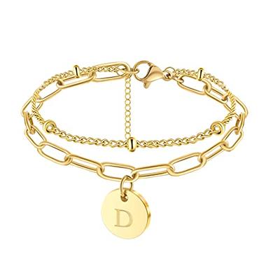  Gold Initial Bracelets for Women Trendy 14k Gold Filled Dainty  Cute Initial A Bead Bracelet Layered Beaded Disc Monogram Charm Bracelet  Unique Birthday Christmas Gifts for Mother Daughter Sister : Everything