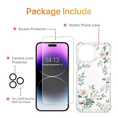 GVIEWIN for iPhone 12 Case and iPhone 12 Pro Case with Screen Protector +  Camera Lens Protector, Clear Floral Flexible TPU Shockproof Women Girls