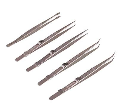 2 Pcs Precision Tweezers Set, Stainless Steel Tweezers with Slide Locking,  Perfect for Electronics, Jewellery, Craft, Soldering and Medical (Curved