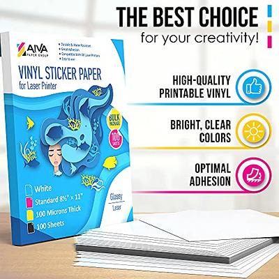 Printable Vinyl Sticker Paper for Laser Printer - Glossy White - 100 Self-Adhesive  Sheets - Waterproof Decal Paper - Standard Letter Size 8.5x11 - Yahoo  Shopping