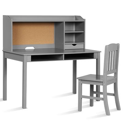 BALANBO Kids Table Kids Desk and Chair Set with Drawer and Bookshelf Wooden  Children's Media Desk Student's Study Computer Workstation and Writing