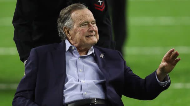 PHOTO: Former President George H.W. Bush arrives for the coin toss prior to Super Bowl 51 between the Atlanta Falcons and the New England Patriots at NRG Stadium on Feb. 5, 2017 in Houston, Texas. (Patrick Smith/Getty Images, FILE)