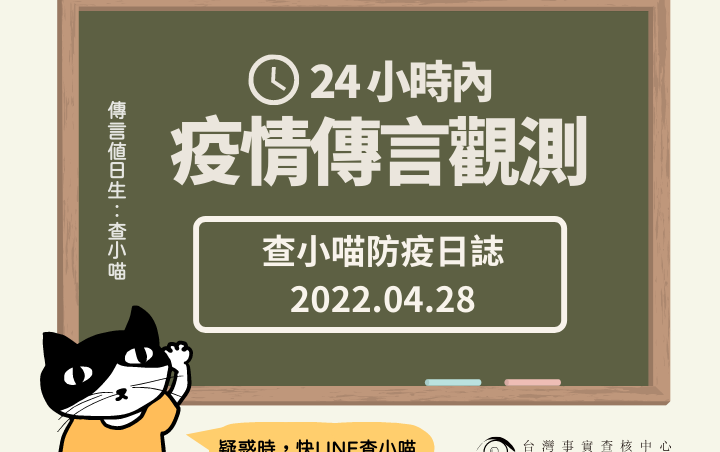 【查小喵防疫日誌 】2022年4月28日_疫情傳言觀測