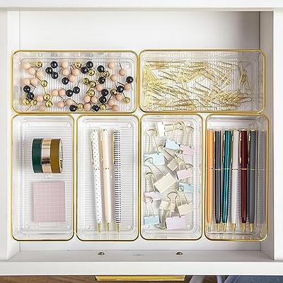  STORi SimpleSort 6-Piece Stackable Clear Drawer Organizer Set, 9 x 3 x 2 Rectangle Trays, Narrow Makeup Vanity Storage Bins and Office  Desk Drawer Dividers