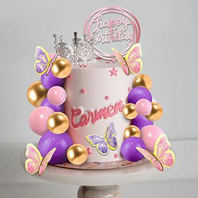 4 Pcs Happy Birthday Cake Topper Flower Butterfly Cake Decoration Kit