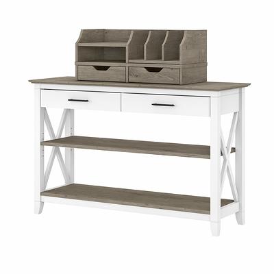 Bush Furniture Key West Entryway Storage Set with Hall Tree, Shoe Bench and Console Table Pure White Oak