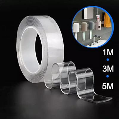 Nano Double Sided Poster Tape Heavy Duty,Multipurpose, Hanging Adhesive Strips Strong Sticky Mounting Tape Picture,Gel Tape (Transparent, 9.84FT)