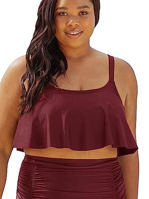 SHAPERMINT Women's Ruffled Bikini Top - Swim Tops for Women, Swimwear from  Small to Plus Size, Burgundy, Large - Yahoo Shopping