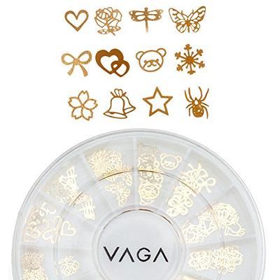  VAGA Golden Round Metal Rhinestones for Nails- Acrylic Nail  Rhinestones and Gems, Gold Rhinestones for Nails, Manicure Kit with 3D Nail  Art Rhinestones for Nail Art Decorations- Wheel Nail Art 